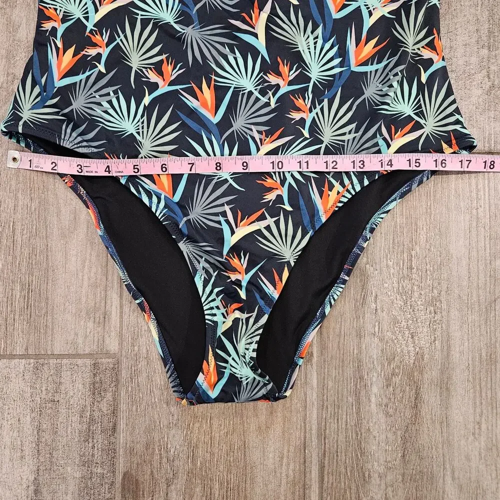 MeUndies Tropical Palms One Piece Swimsuit‎ Womens XL Bird of Paradise Navy